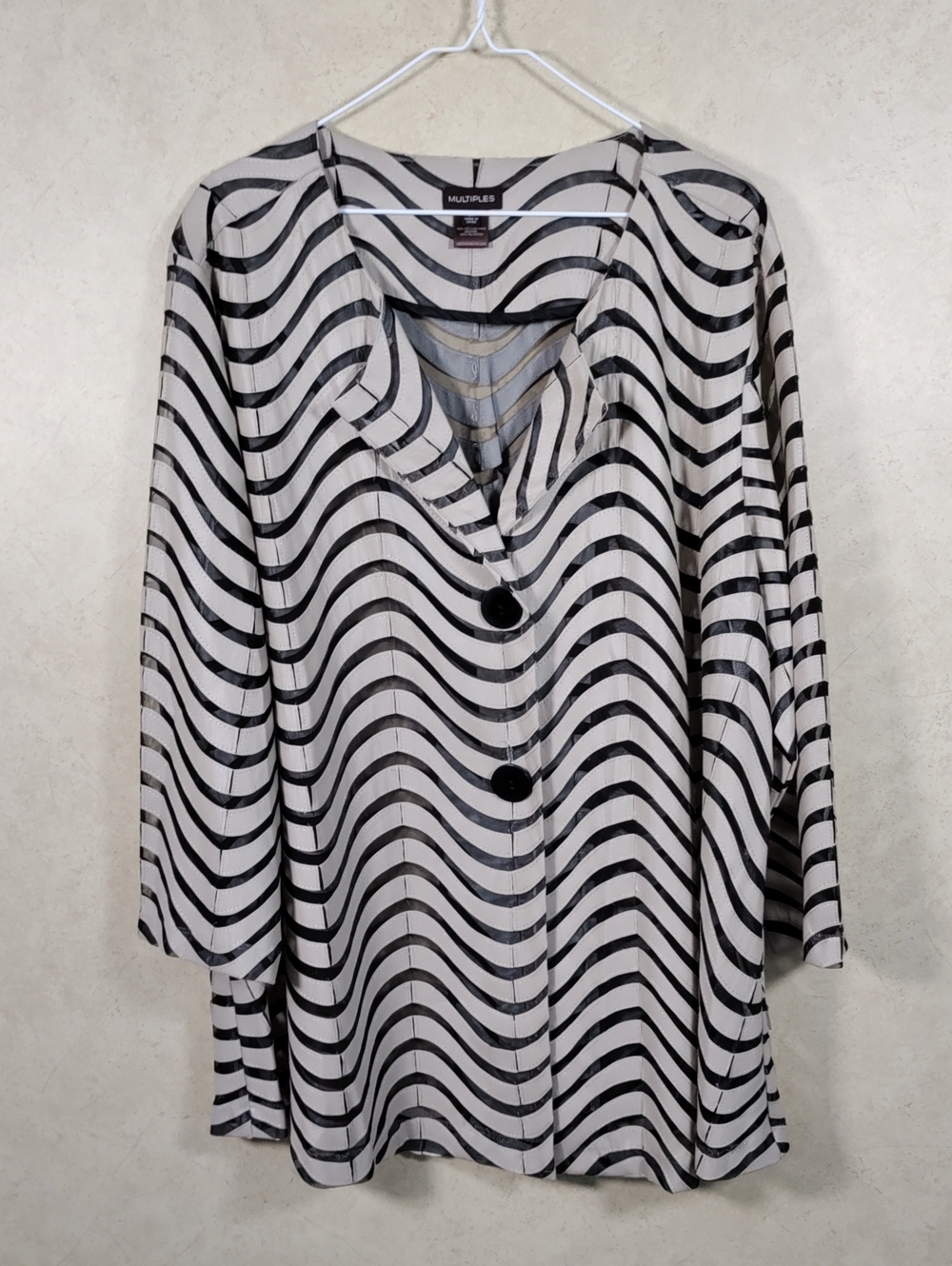 H152 Multiples Black & Tan Zebra Stripe Button Front Jacket 2X NWT